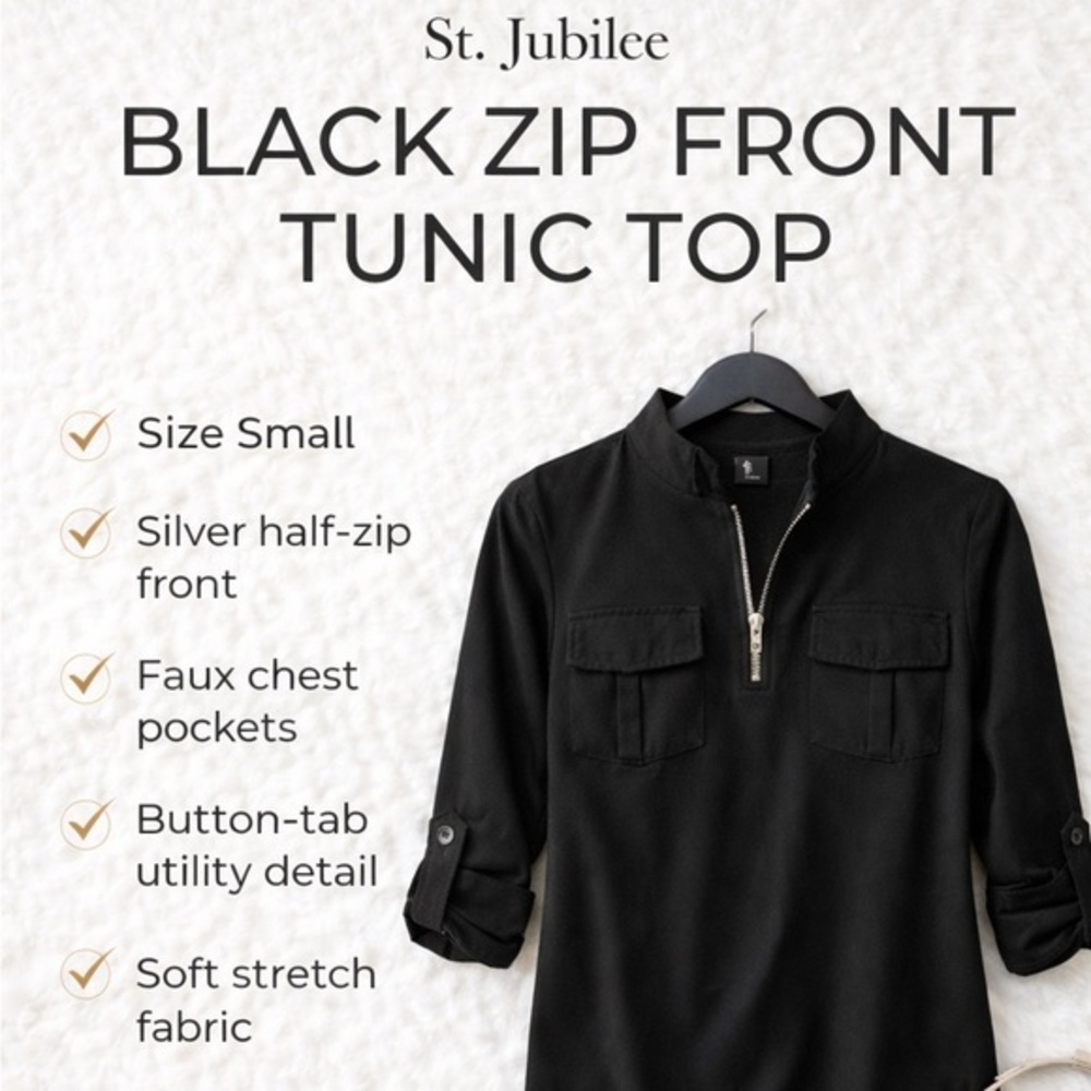 Black Zip-Up Shirt 3/4 sleeves